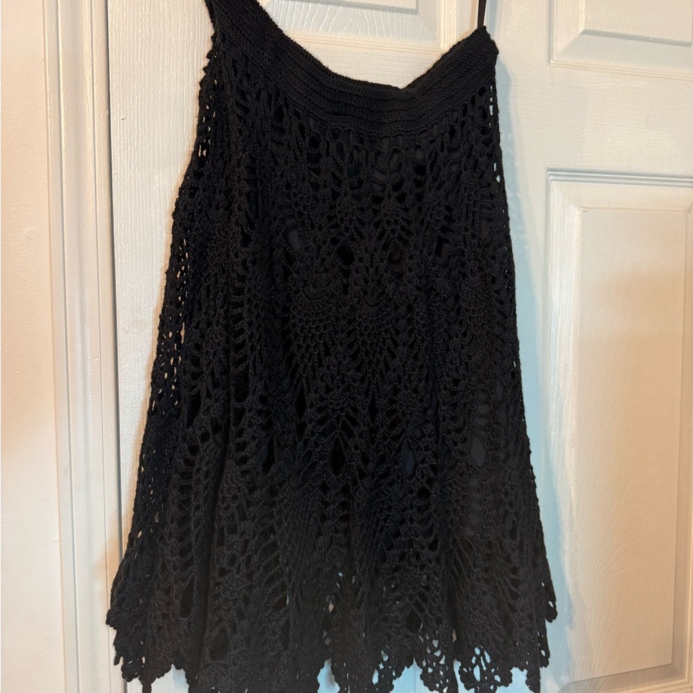 Cache Black Crochet Midi Skirt